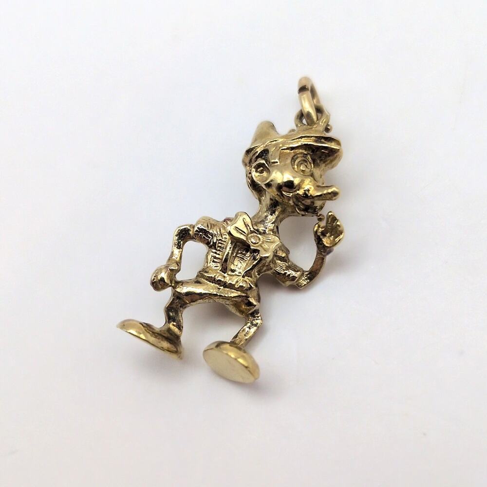 Vintage Disney Gold Over Sterling Silver 925 Pinocchio 3D Charm Pendant 1in